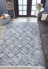 Gray Black Modern Geometric Living Room Rug Diamond - Polyester