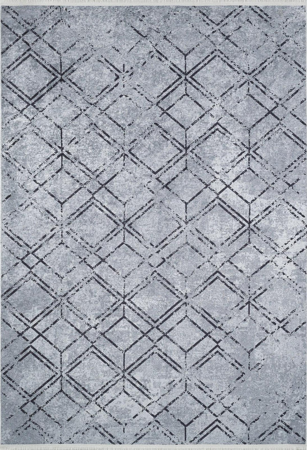 Antrasit Gri Baklava Desenli Geometrik Halı - Yıkanabilir - Kaymaz Taban - Pati Dostu
