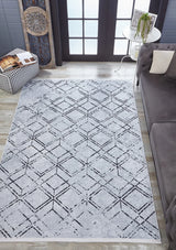 Light Grey Black Modern Geometric Living Room Rug Diamond - Polyester