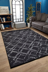 Black and White Distressed Geometric Living Room Rug Cube - Polyester