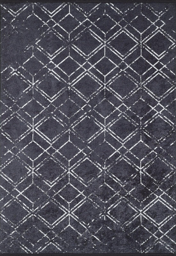 Antrasit Gri Baklava Desenli Geometrik Halı - Yıkanabilir - Kaymaz Taban - Pati Dostu