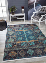 Blue Petroleum Geometric Modern Living Room Rug Polyester