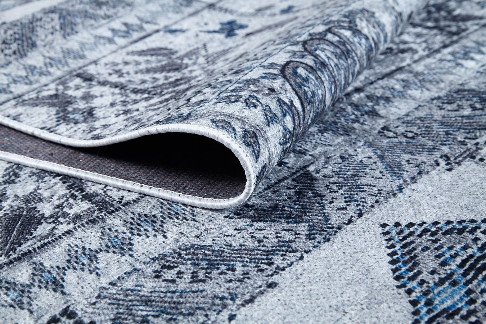 Rajkot Gri Geometrik Dijital Baskı Halı Halınet