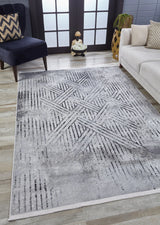 Gray Black Modern Living Room Rug Geometric Lines - Polyester