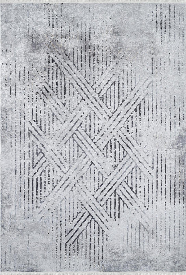 Antrasit Gri Geometrik Modern Halı - Yıkanabilir - Kaymaz Taban - Pati Dostu