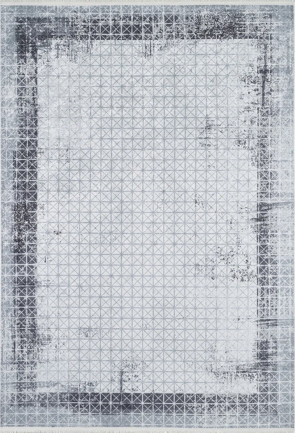 Beyaz Gri Bordürlü Modern Halı - Yıkanabilir - Kaymaz Taban - Pati Dostu