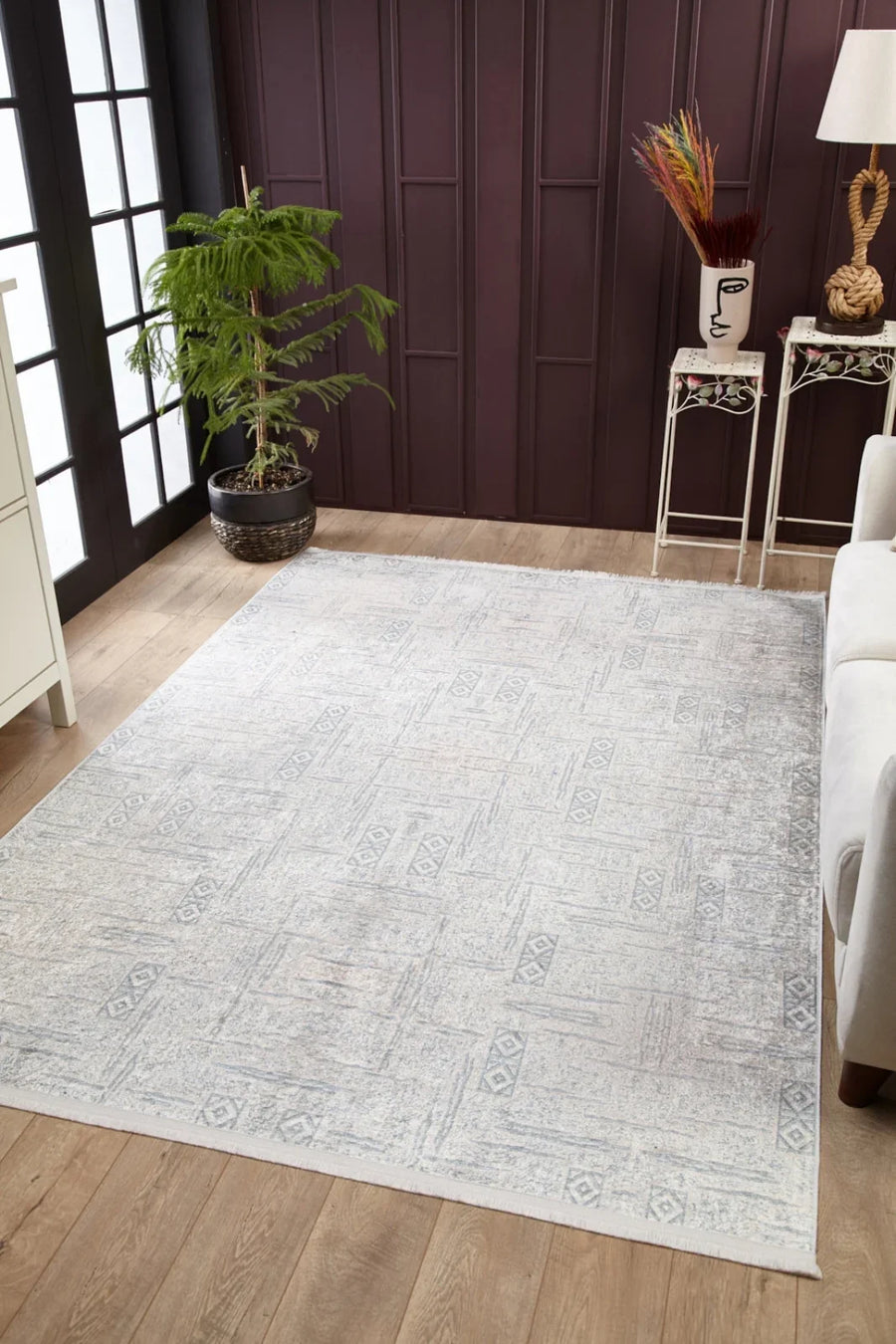 Beyaz Krem Düz Modern Halı - Yıkanabilir - Kaymaz Taban - Pati Dostu