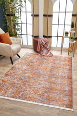 Orange Blue Distressed Living Room Rug - Polyester