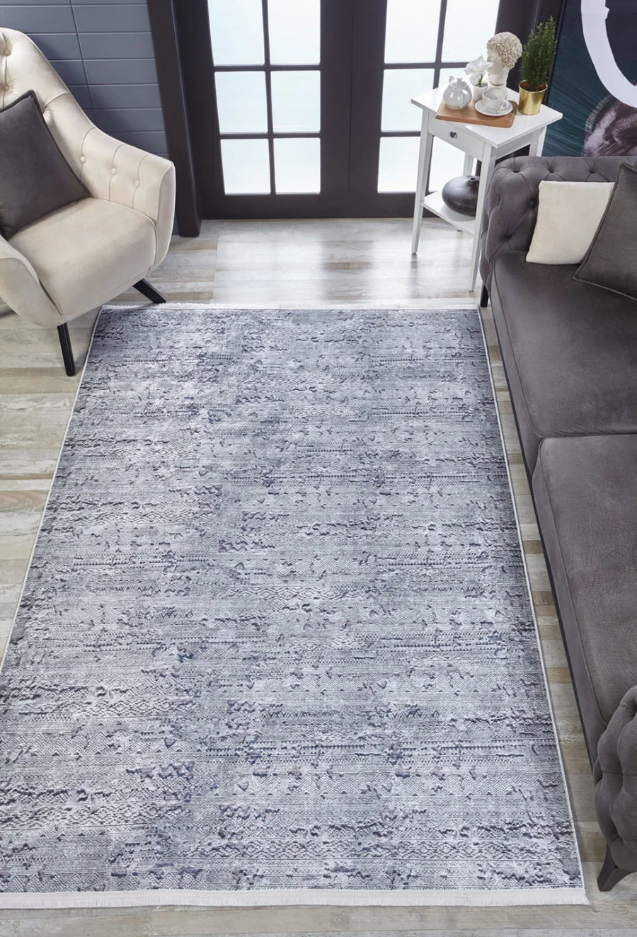 Dokulu Minimalist Halı - Yıkanabilir - Kaymaz Taban - Pati Dostu