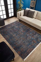 Navy Orange Modern Living Room Rug