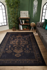Anthracite Beige Distressed Medallion Living Room Rug - Polyester