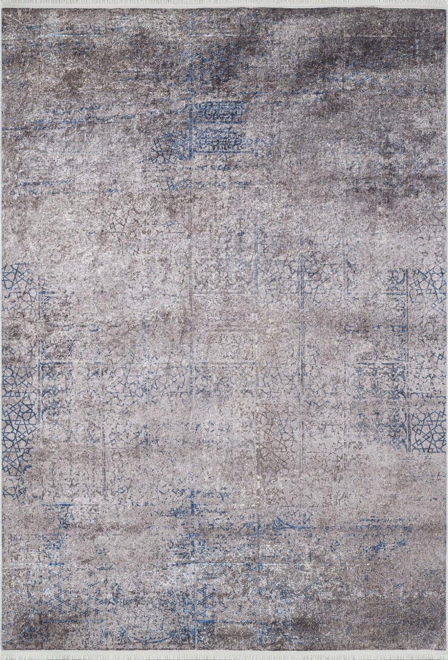 Charcoal Grey and Navy Blue Abstract Low Pile Area Rug – in the living room