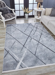 Mahabad Gri Çizgili Dijital Baskı Halı Halınet