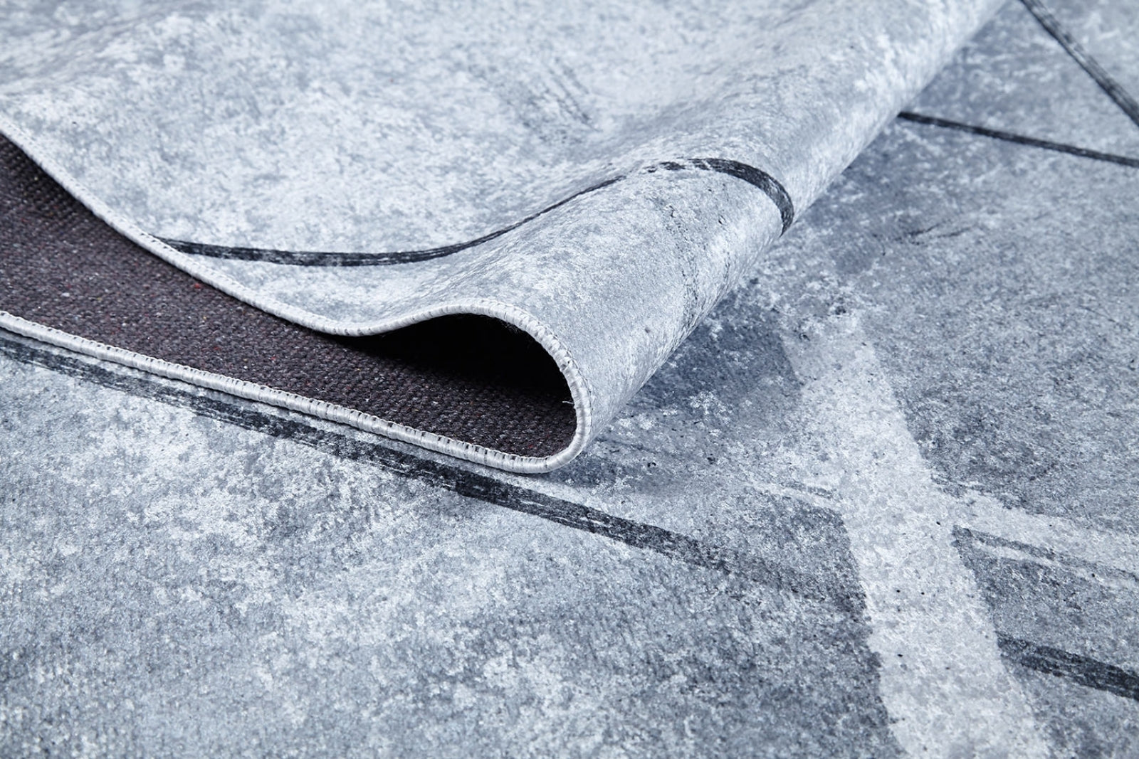 Mahabad Gri Çizgili Dijital Baskı Halı Halınet