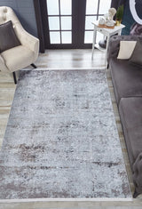 Grey Beige Distressed Living Room Rug - Polyester