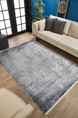 Gray Dark Gray Distressed Living Room Rug Abstract - Polyester
