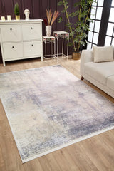 Purple Ecru Abstract Pattern Modern Living Room Rug Polyester