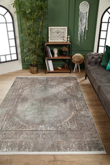 Beige Gray Distressed Living Room Rug Medallion - Polyester
