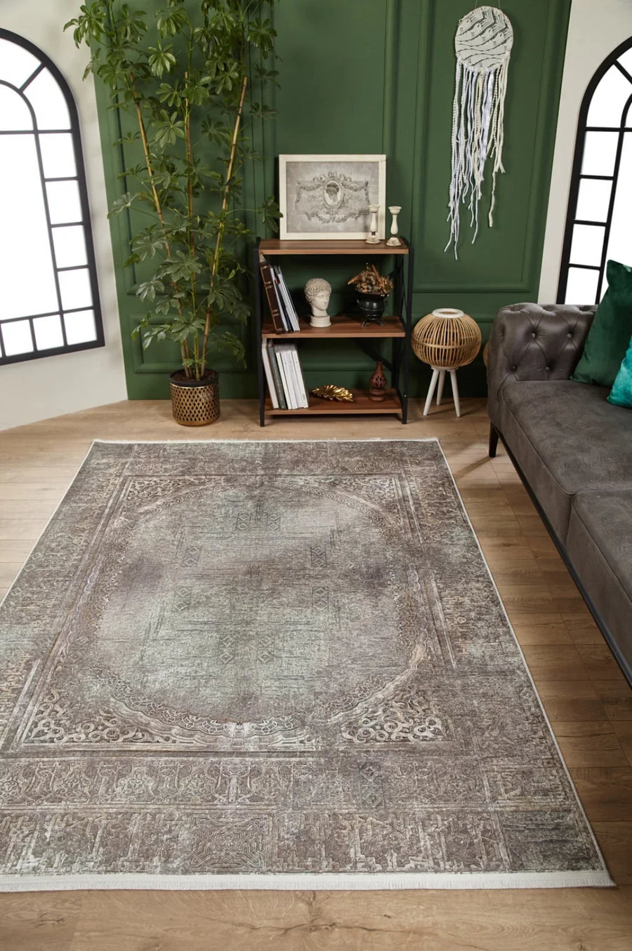 Bej Krem Klasik Modern Halı - Yıkanabilir - Kaymaz Taban - Pati Dostu