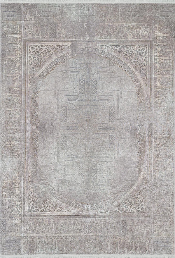 Bej Krem Klasik Modern Halı - Yıkanabilir - Kaymaz Taban - Pati Dostu