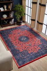 Red Navy Distressed Living Room Rug - Polyester