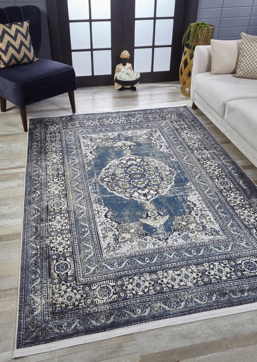 Eskitme Klasik Halı - Yıkanabilir - Kaymaz Taban - Pati Dostu