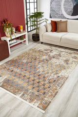 Cream Orange Distressed Living Room Rug - Polyester