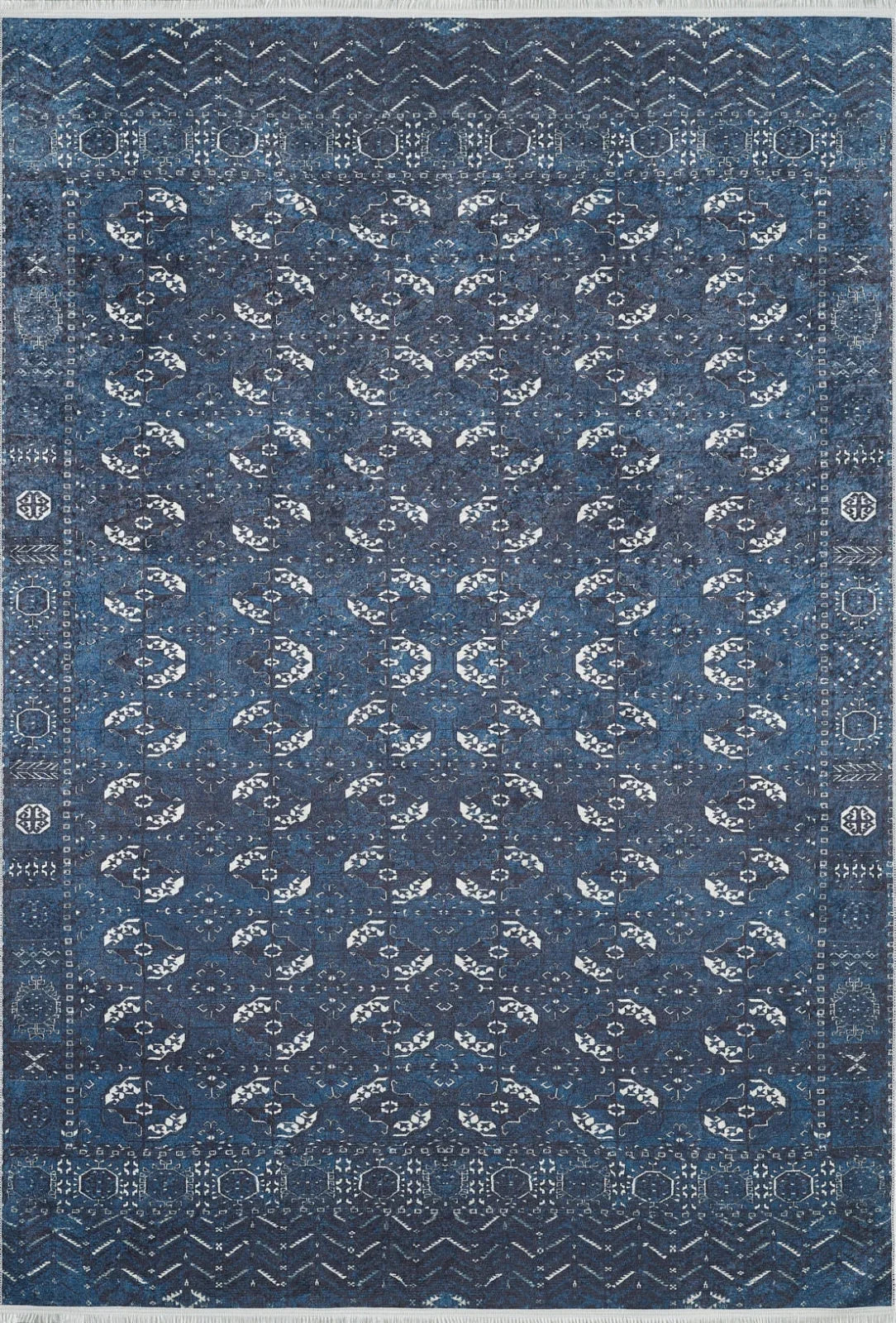 Gri Mavi Geometrik Modern Halı - Yıkanabilir - Kaymaz Taban - Pati Dostu