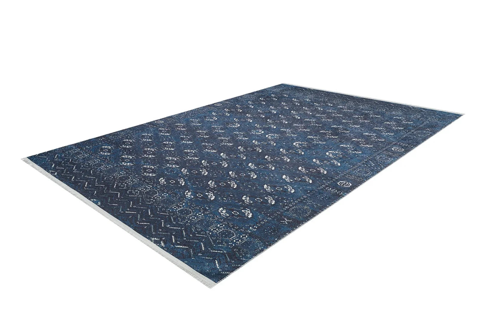 Gri Mavi Geometrik Modern Halı - Yıkanabilir - Kaymaz Taban - Pati Dostu