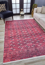 Dark Red Cream Classic Living Room Rug - Polyester