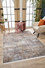 Brown Beige Distressed Living Room Rug Abstract - Polyester