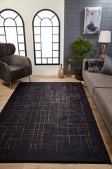 Black Brown Modern Living Room Rug - Polyester