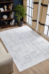 Light Grey Dark Grey Modern Living Room Rug Geometric lines - Polyester