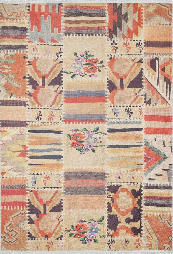 Bej Dokulu Minimalist Halı - Yıkanabilir - Kaymaz Taban - Pati Dostu