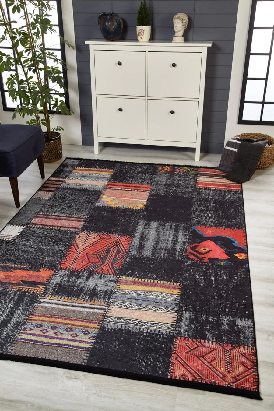 Gri Dokulu Minimalist Halı - Yıkanabilir - Kaymaz Taban - Pati Dostu