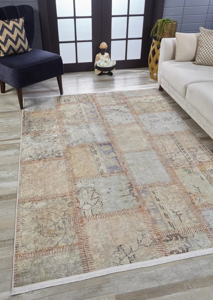 Dokulu Minimalist Halı - Yıkanabilir - Kaymaz Taban - Pati Dostu