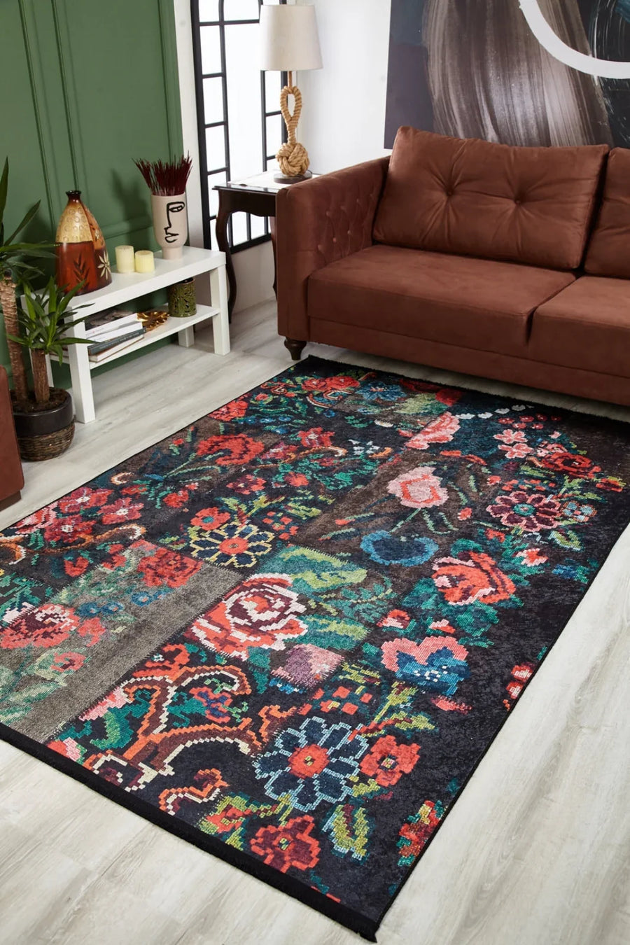 Gri Dokulu Minimalist Halı - Yıkanabilir - Kaymaz Taban - Pati Dostu
