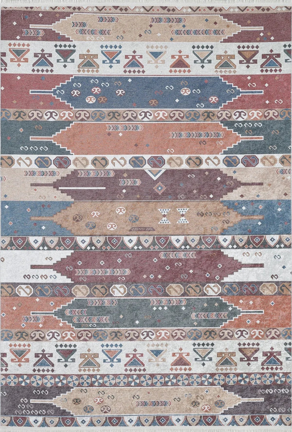 Etnik Geometrik Halı - Yıkanabilir - Kaymaz Taban - Pati Dostu