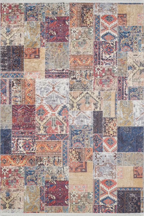 Geleneksel Stil Geometrik Desenli Halı - Yıkanabilir - Kaymaz Taban - Pati Dostu