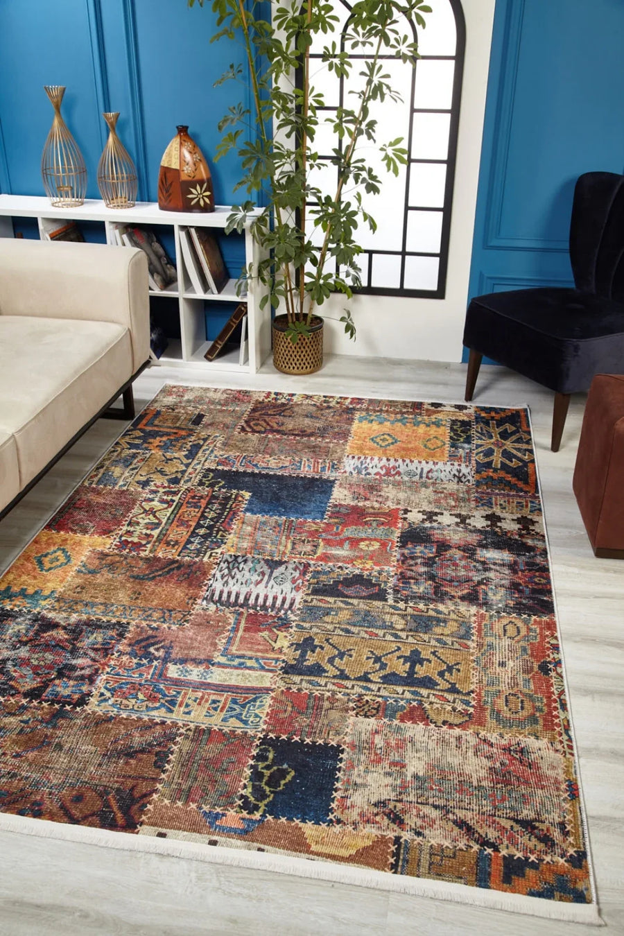 Geometrik Desenli Modern Halı - Yıkanabilir - Kaymaz Taban - Pati Dostu