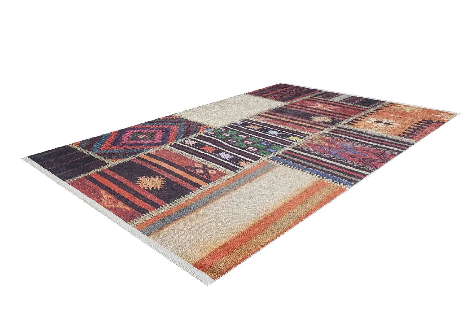 Geleneksel Stil Geometrik Desenli Halı - Yıkanabilir - Kaymaz Taban - Pati Dostu