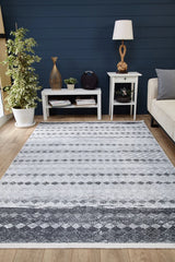 Light Gray Dark Gray Ethnic Geometric Living Room Rug