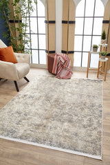 Beige Grey Distressed Living Room Rug Botanical - Polyester