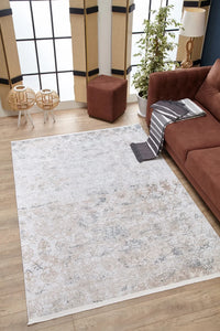 White and Grey Abstract Area Rug with a Modern Distressed Style