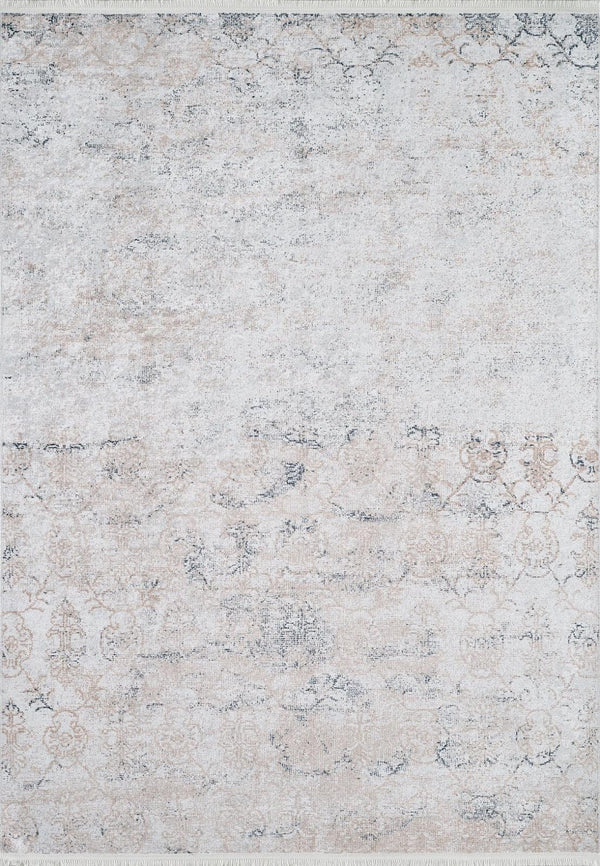 Bej Klasik Minimalist Desenli Halı - Yıkanabilir - Kaymaz Taban - Pati Dostu