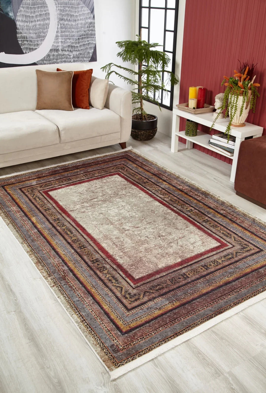 Vizon Eskitme Modern Halı - Yıkanabilir - Kaymaz Taban - Pati Dostu
