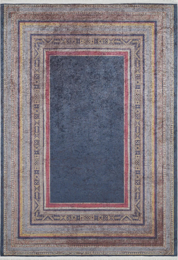 Antrasit Gri Modern Çerçeveli Halı - Yıkanabilir - Kaymaz Taban - Pati Dostu