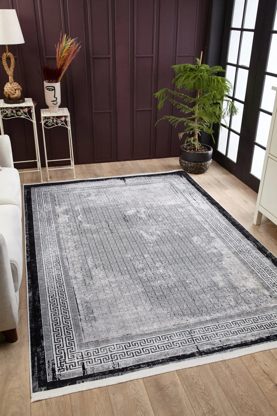 Antrasit Gri Minimalist Modern Halı - Yıkanabilir - Kaymaz Taban - Pati Dostu