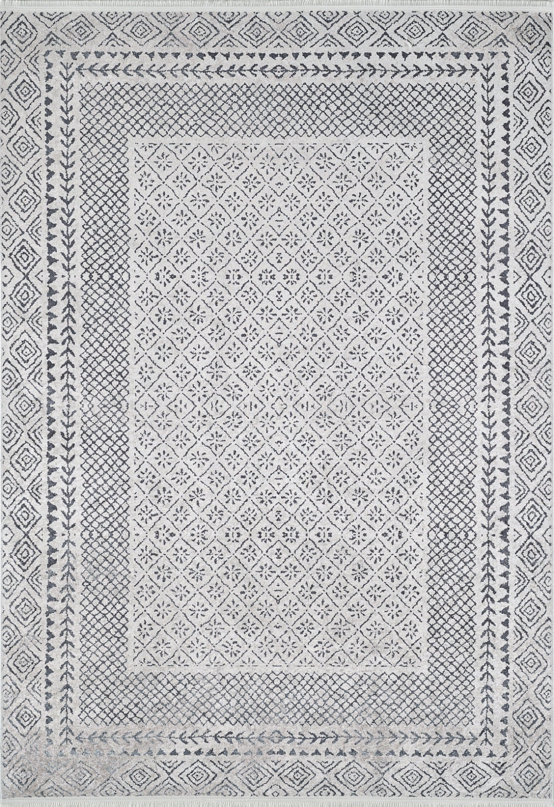 Rahim Beyaz Çerçeveli Dijital Baskı Halı Halınet