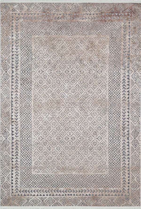 Bej Krem Bordürlü Modern Halı - Yıkanabilir - Kaymaz Taban - Pati Dostu